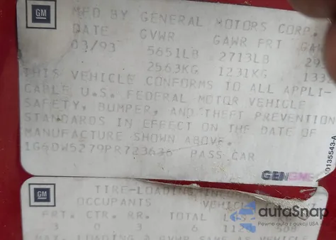 1993 Cadillac Fleetwood Chassis из США, поврежденный, VIN 1G6DW5279PR723636